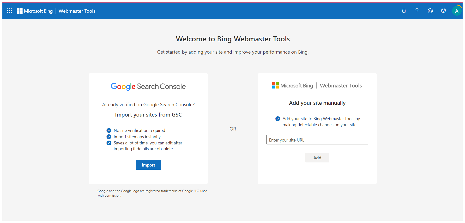 Bing Webmaster プロパティ設定